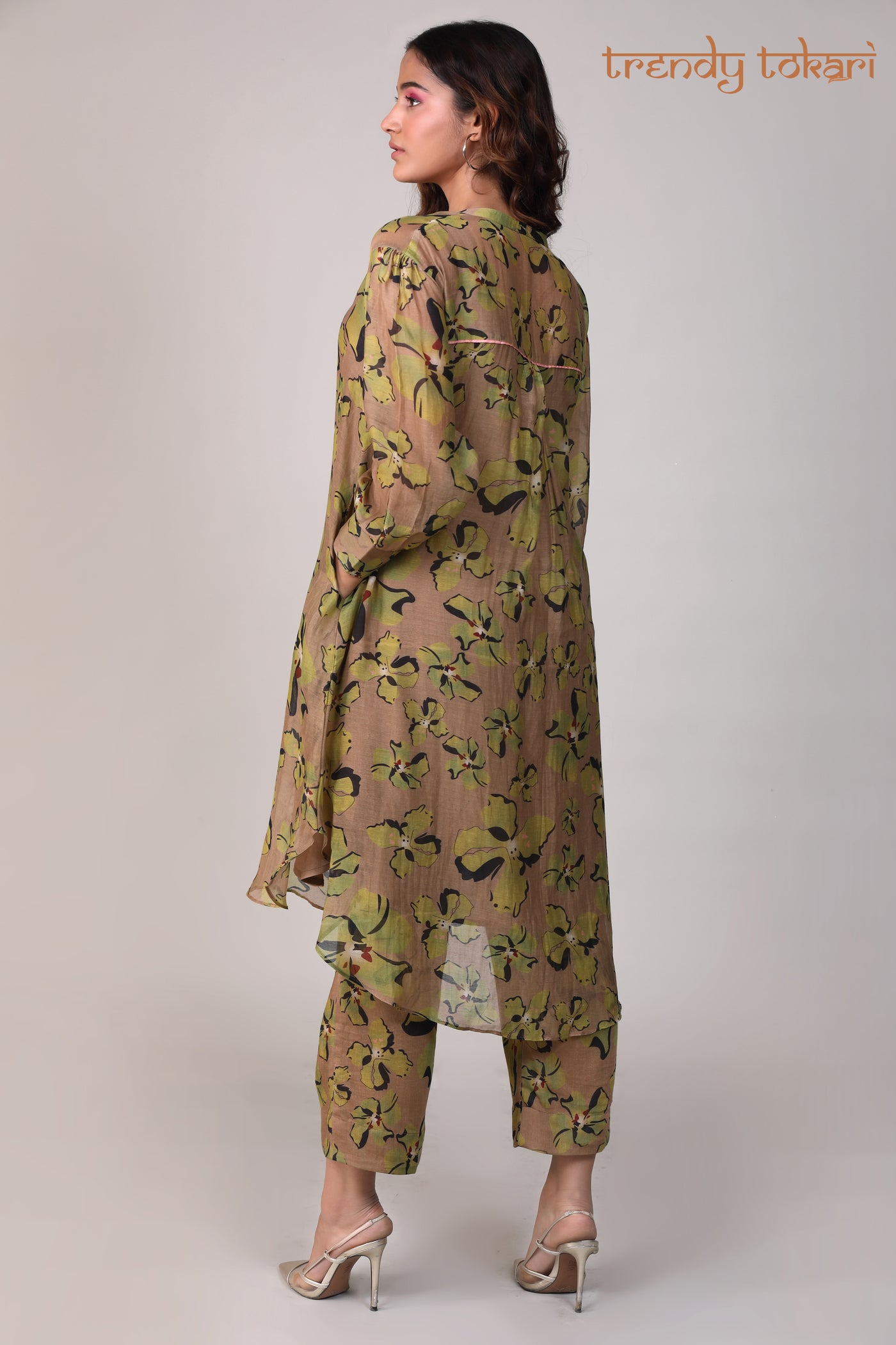 Bronze Green Printed Chanderi Coord Set