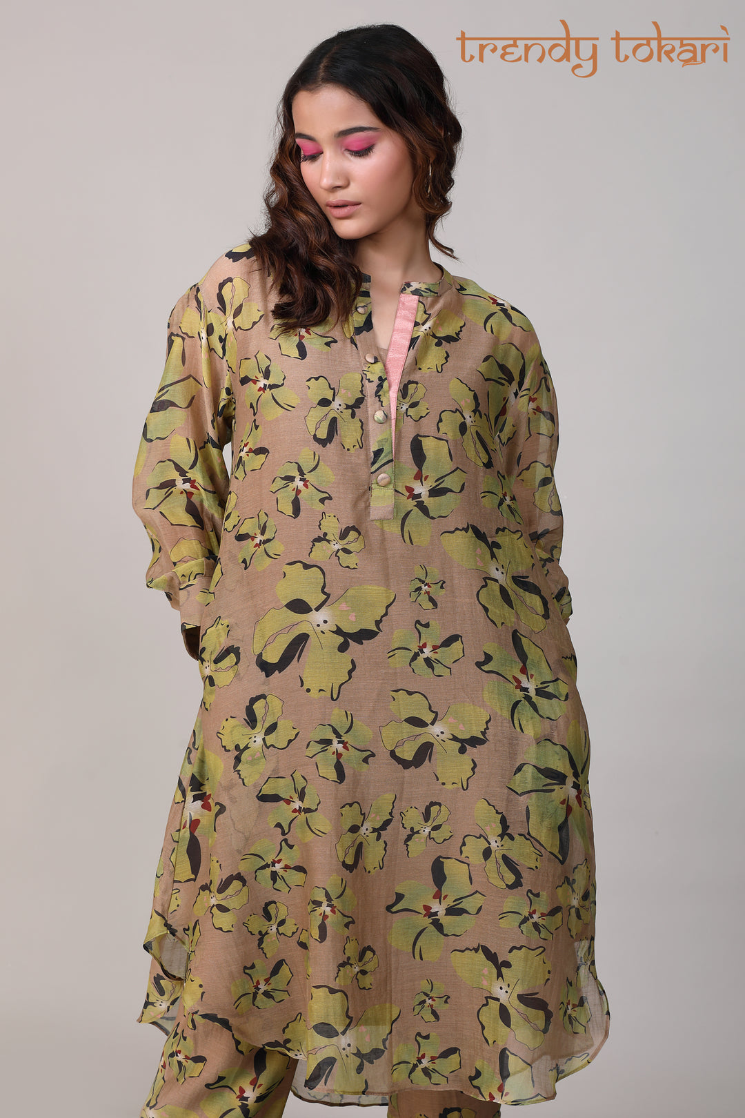 Bronze Green Printed Chanderi Coord Set