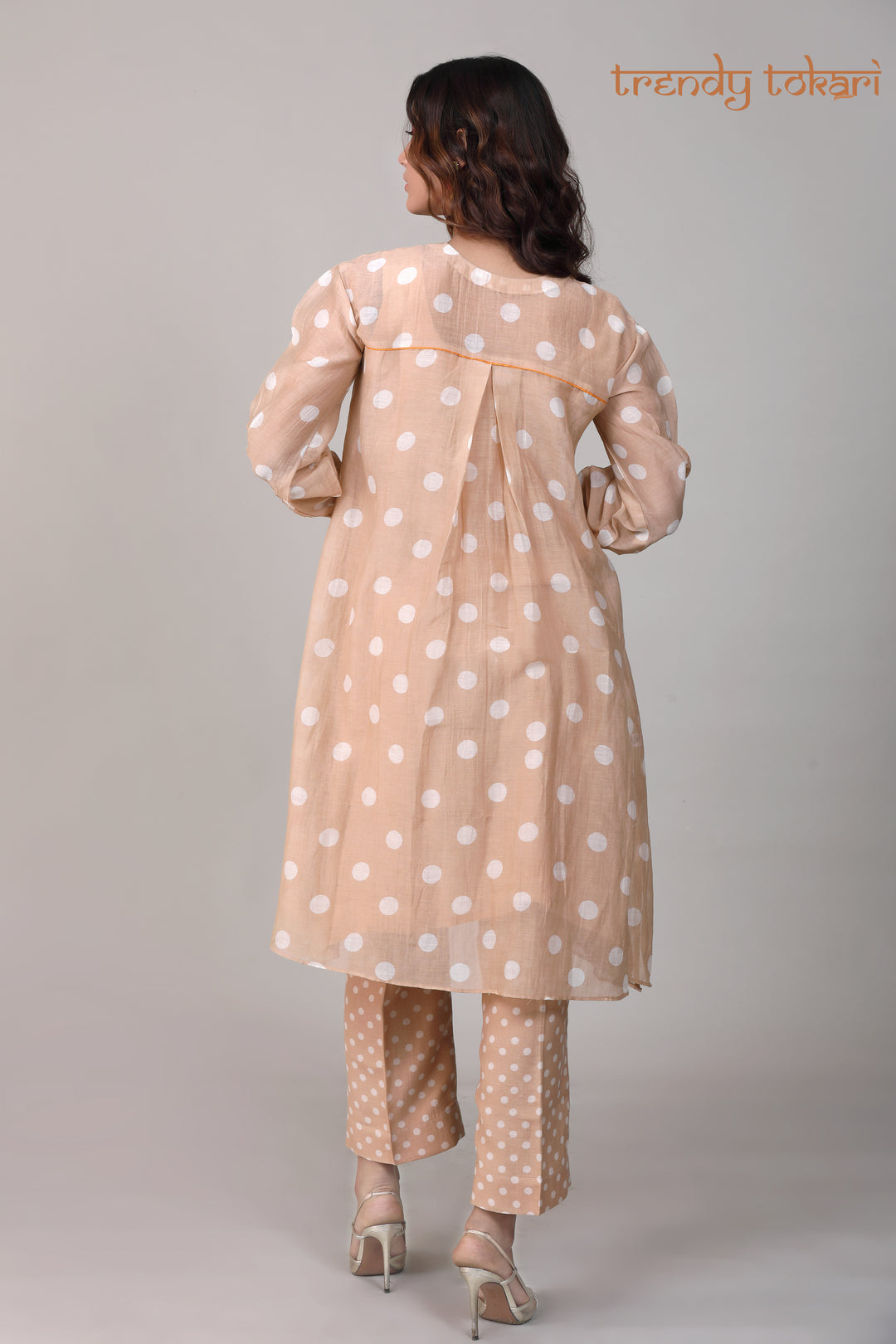 Beige Polka Printed Chanderi Coord Set