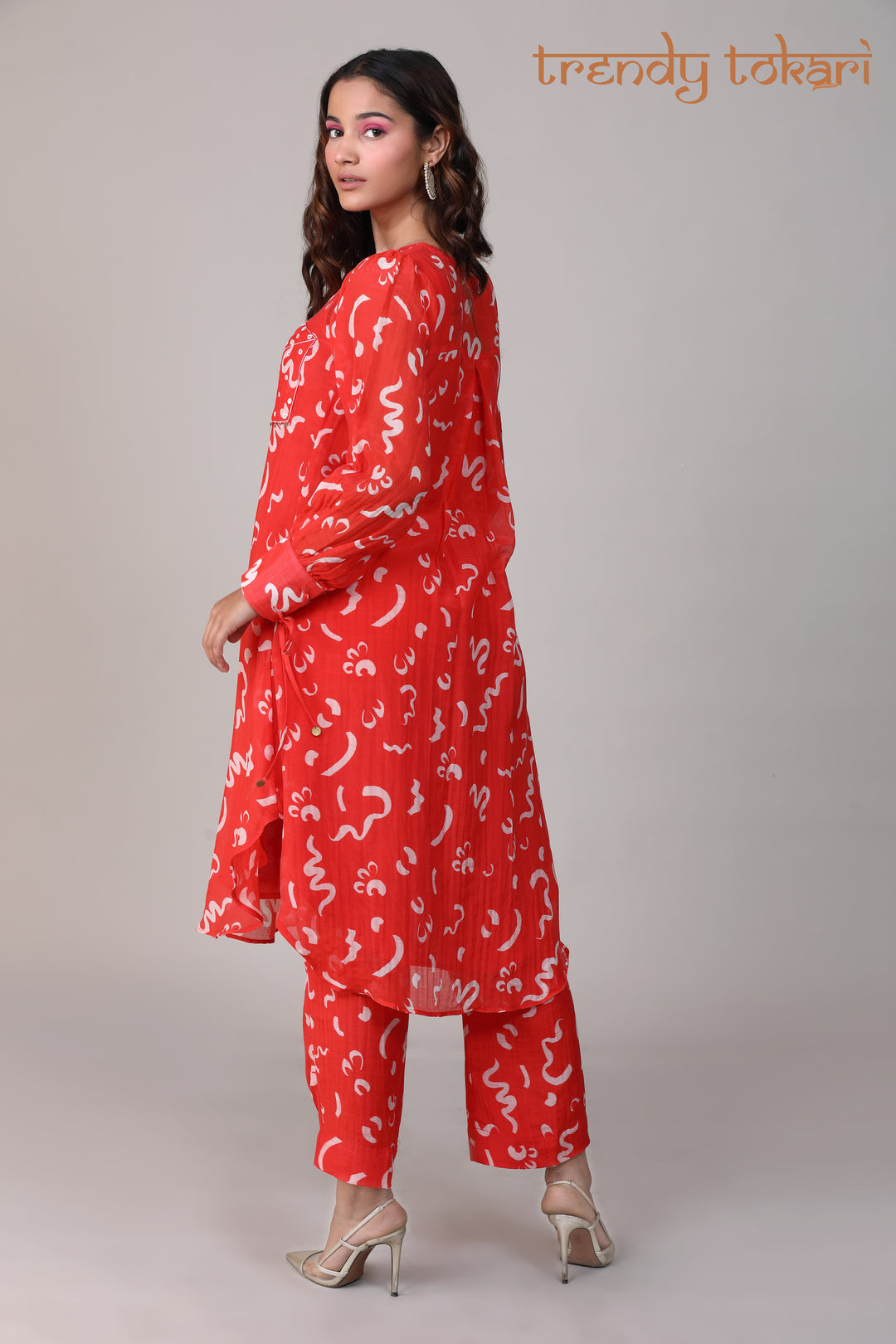 Red White Hand Embroidered Chanderi Coord Set