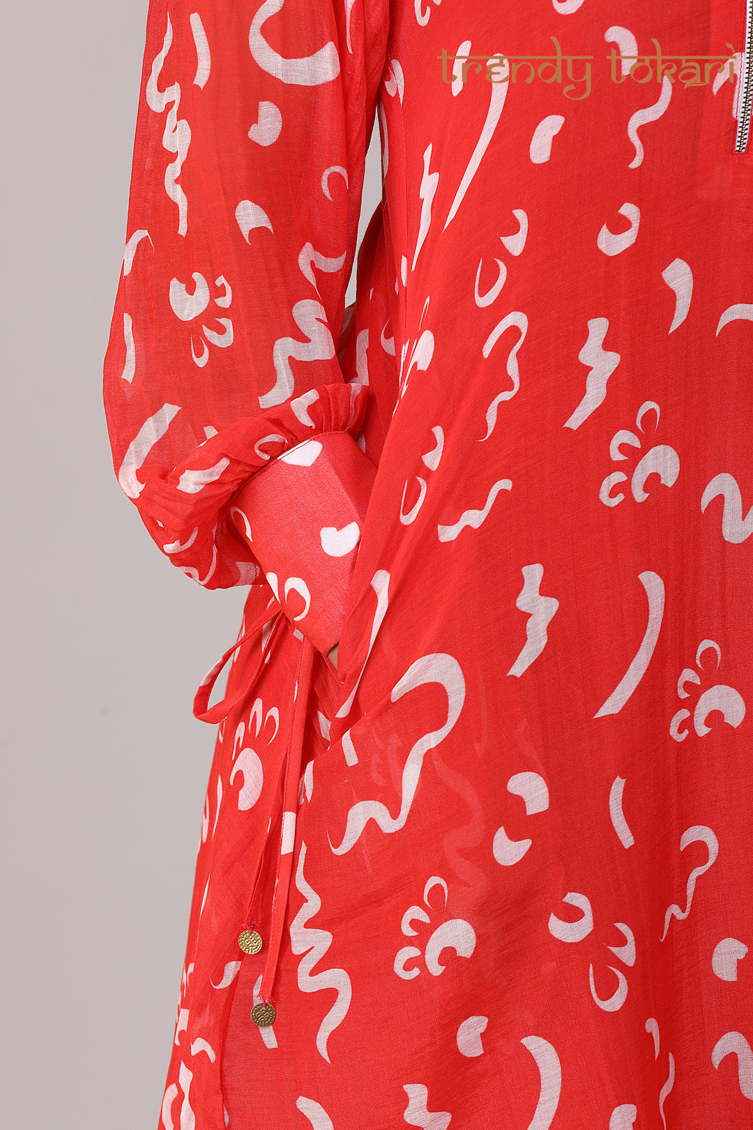 Red White Hand Embroidered Chanderi Coord Set