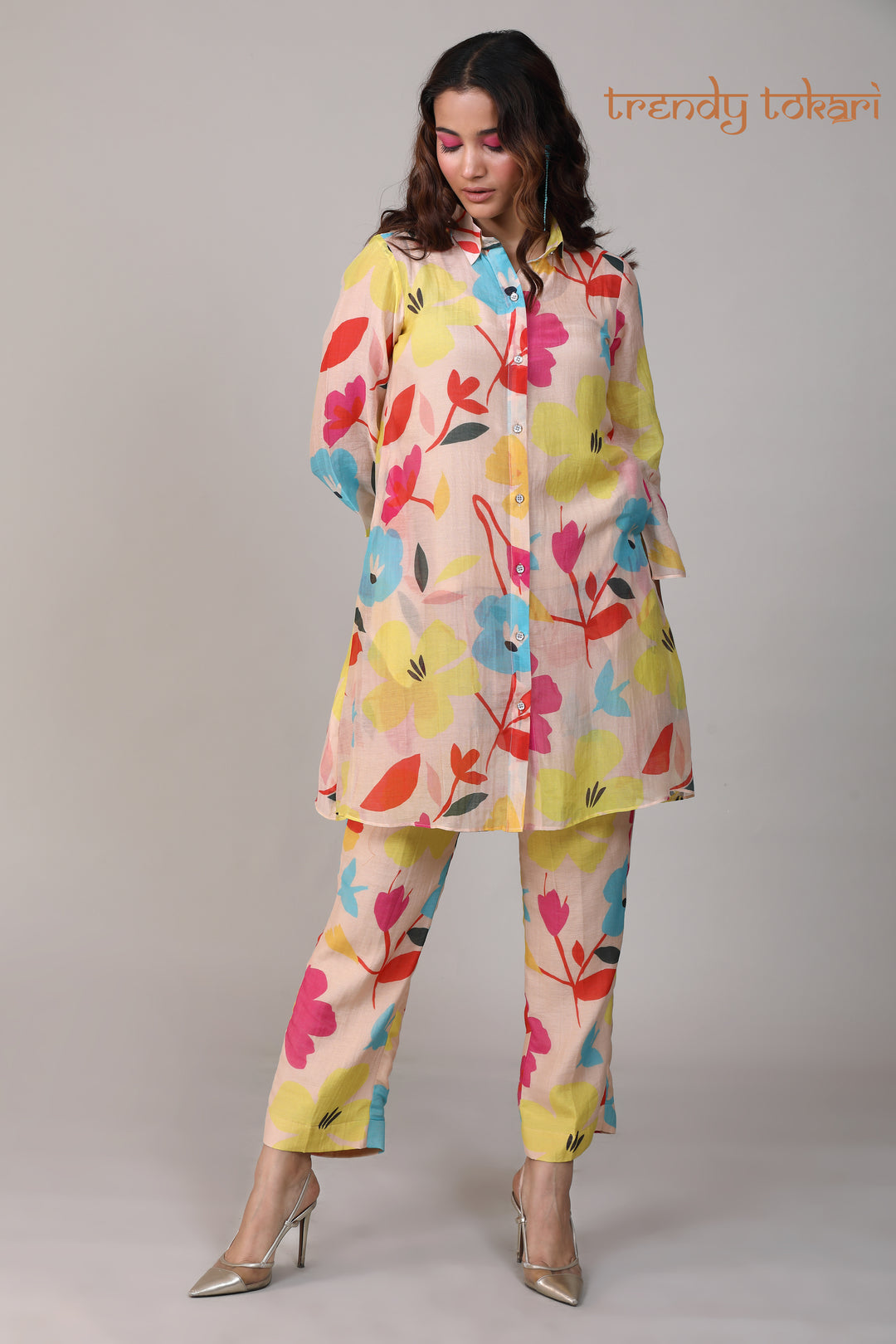 Multicolored Printed Chanderi Coord Set