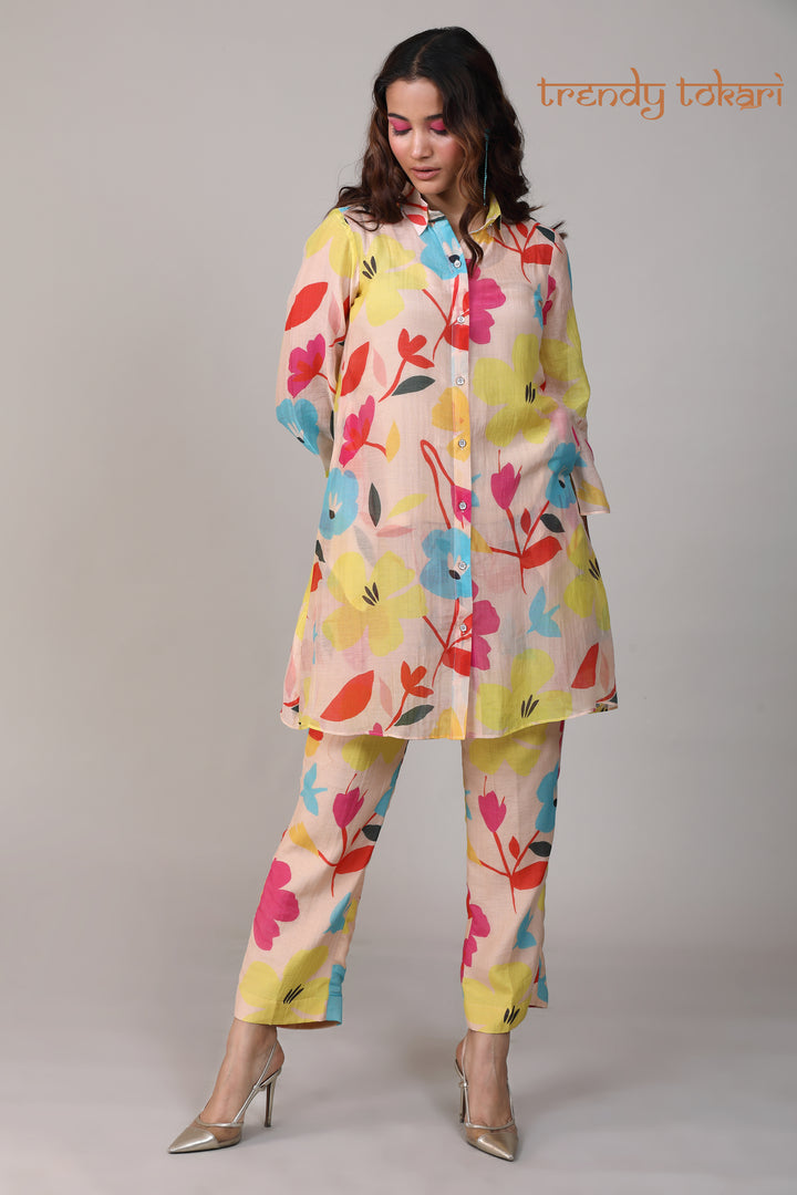 Multicolored Printed Chanderi Coord Set