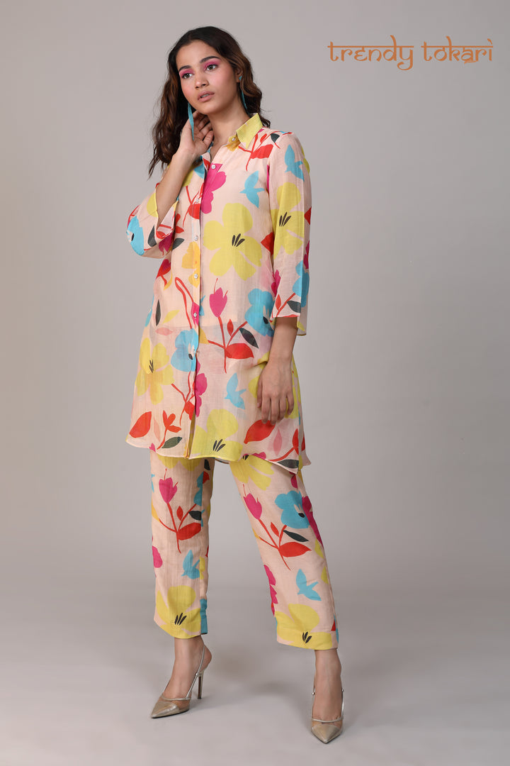 Multicolored Printed Chanderi Coord Set