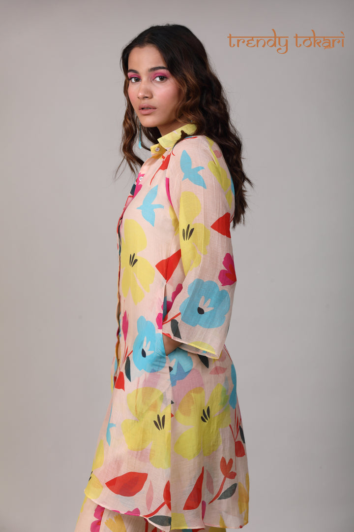 Multicolored Printed Chanderi Coord Set