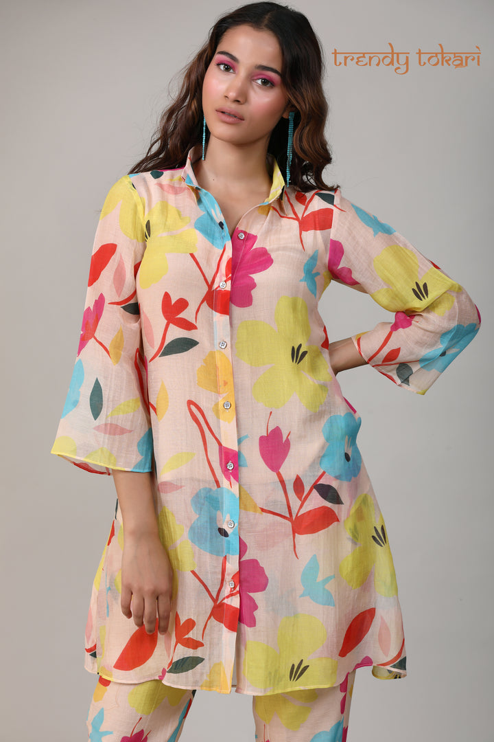 Multicolored Printed Chanderi Coord Set