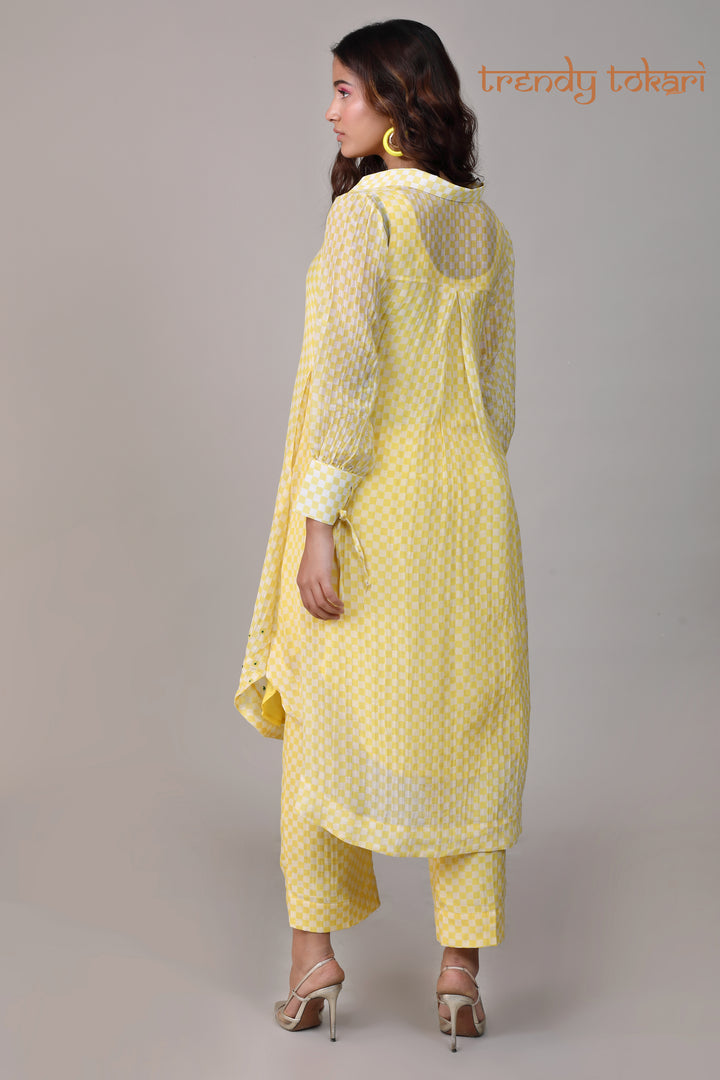 Yellow Check Sequined Chanderi Coord Set